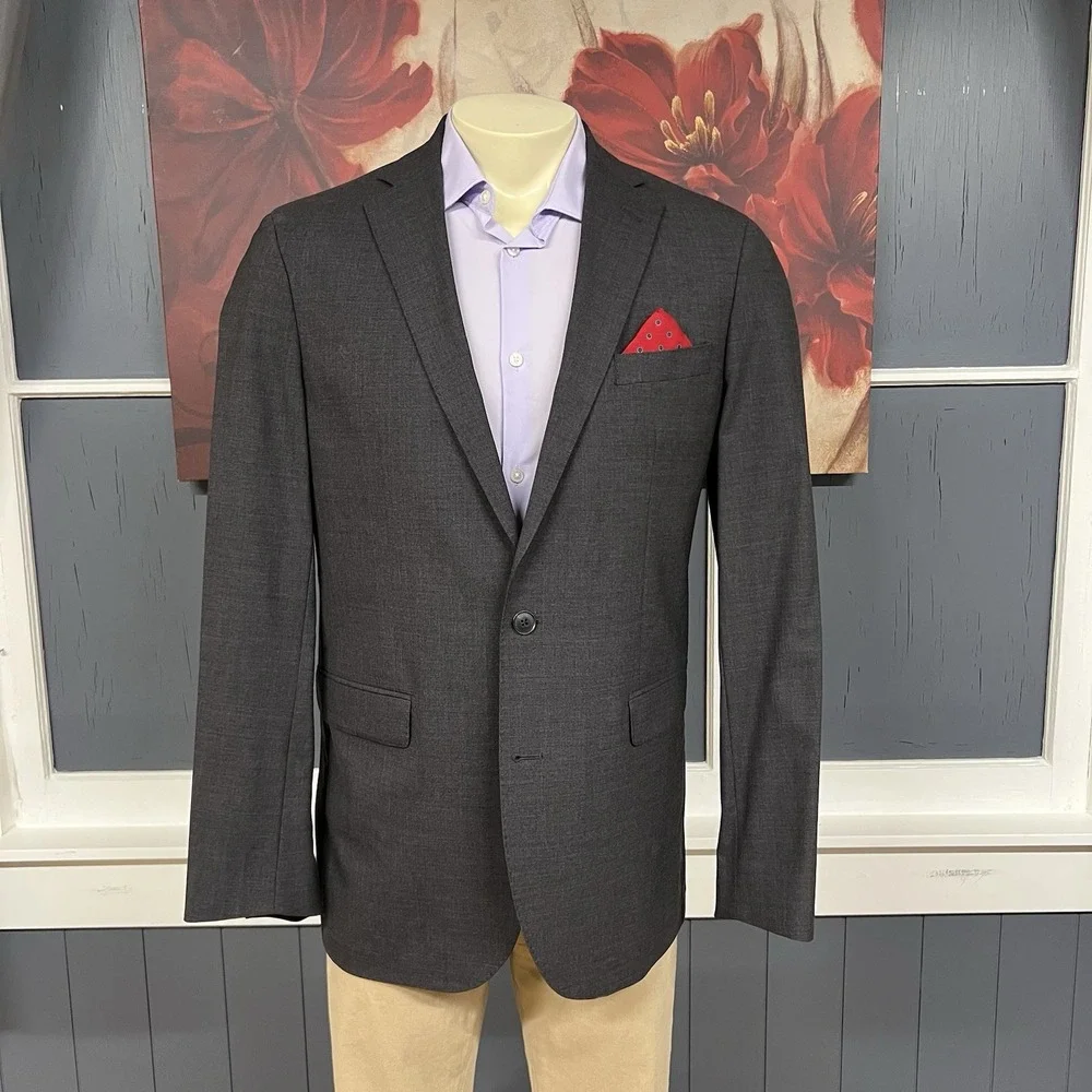 Cole Haan Suit Mens 42L Long Slim Fit Pants 35x29 Wool Stretch Charcoal